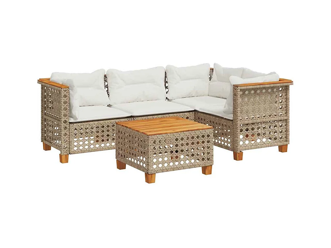 Salon de jardin avec coussins 5 pcs beige résine tressée