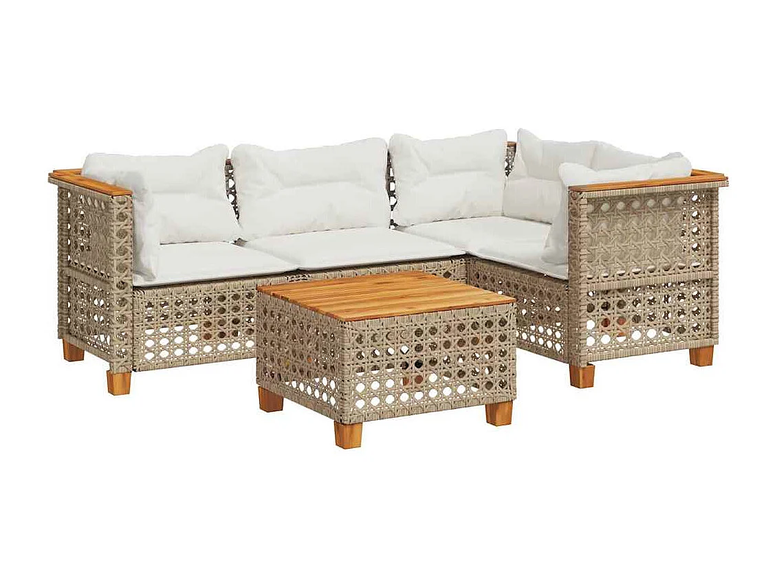 5-delige Loungeset met kussens poly rattan beige
