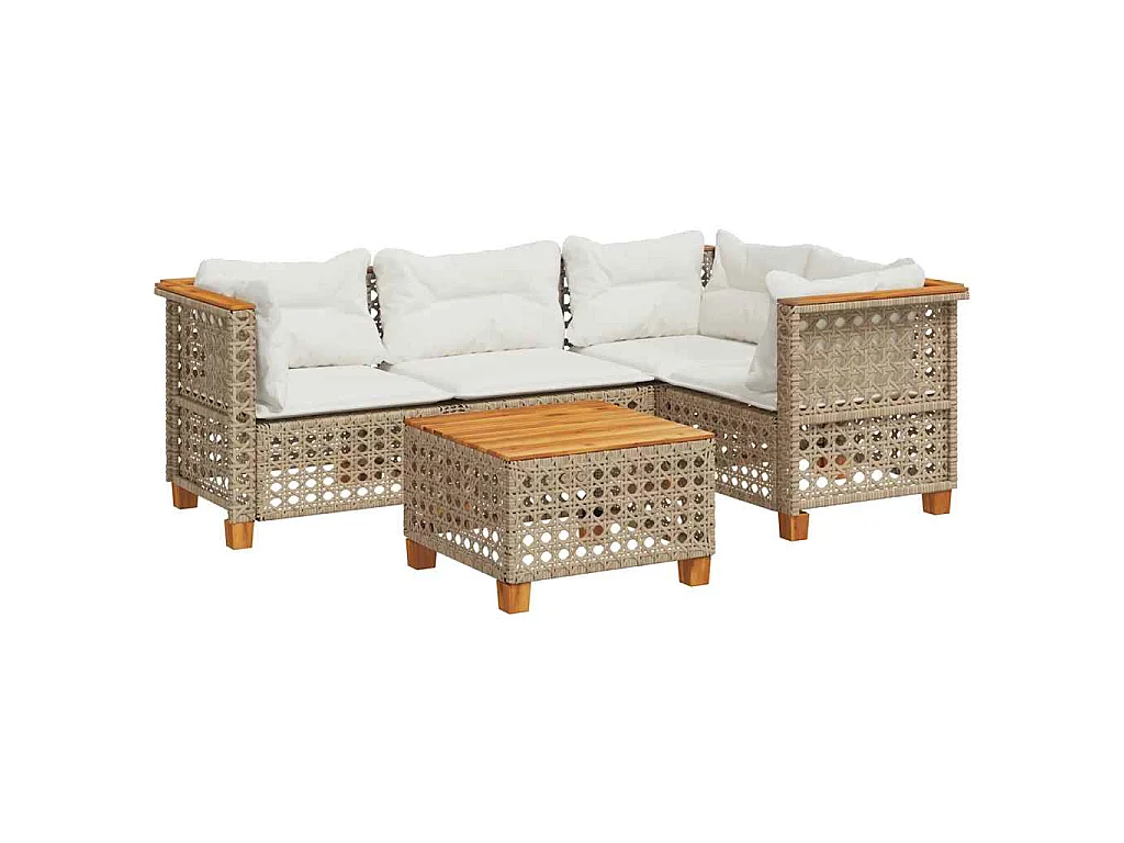 5-delige Loungeset met kussens poly rattan beige