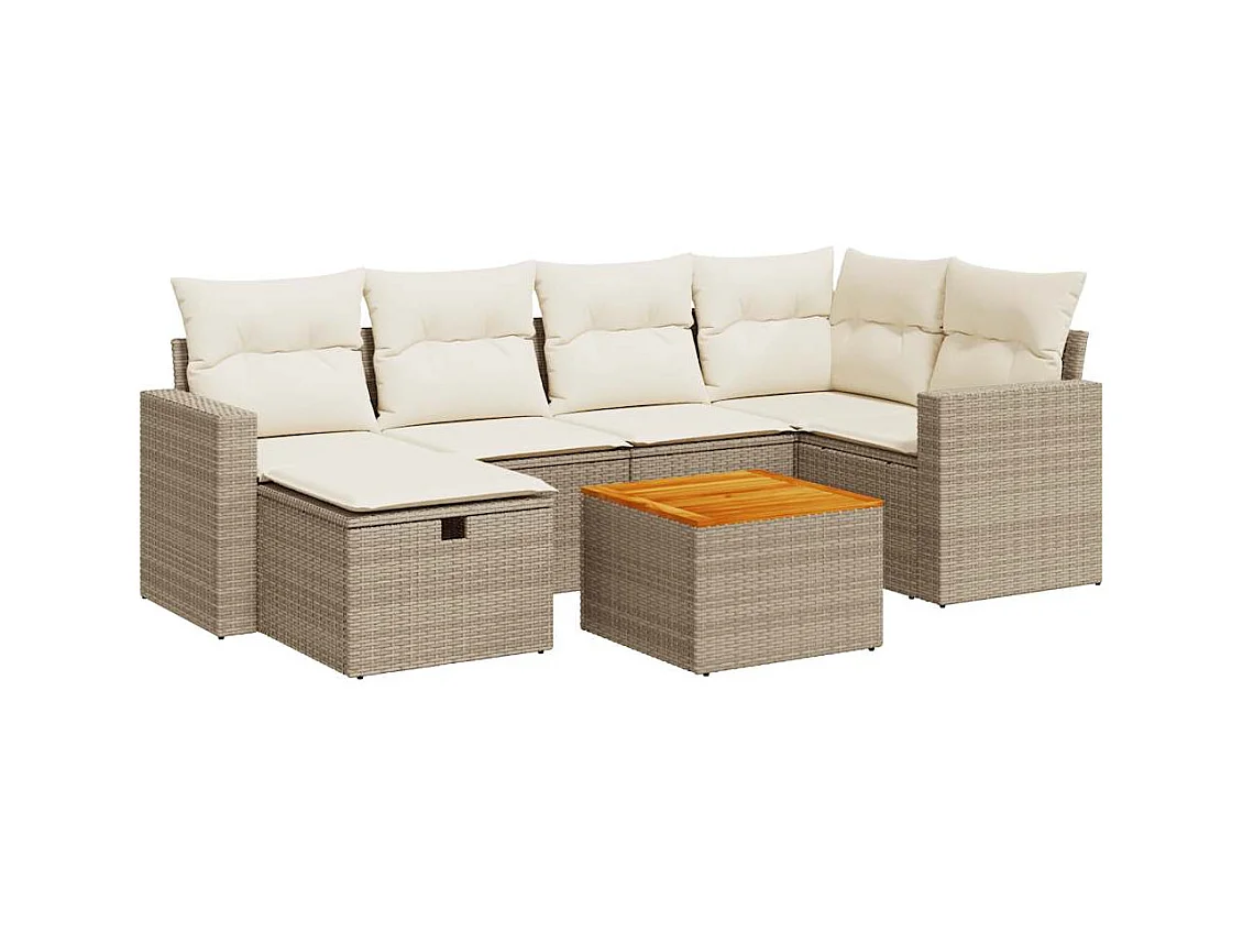 Salon de jardin avec coussins 7 pcs beige résine tressée