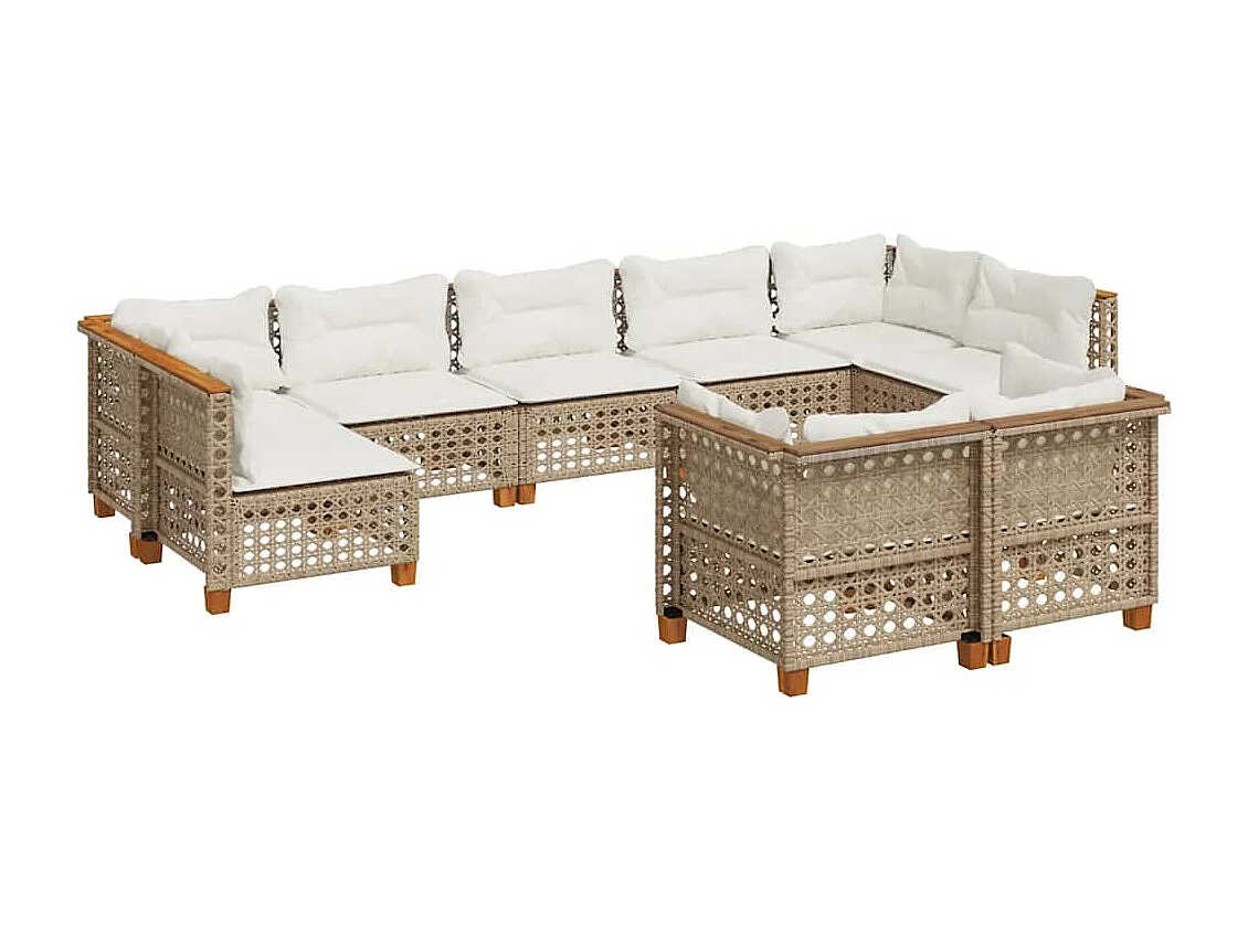 9-tlg. Garten-Sofagarnitur mit Kissen Beige Poly Rattan