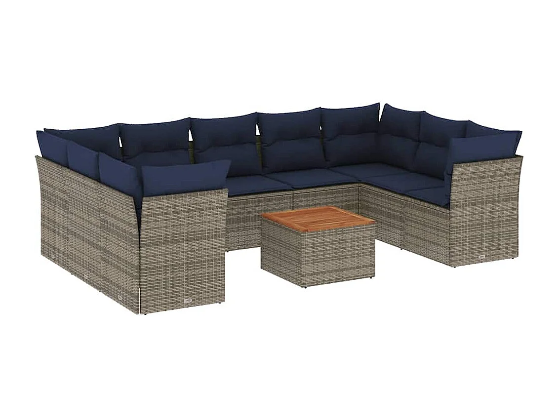Salon de jardin 10 pcs avec coussins gris résine tressée