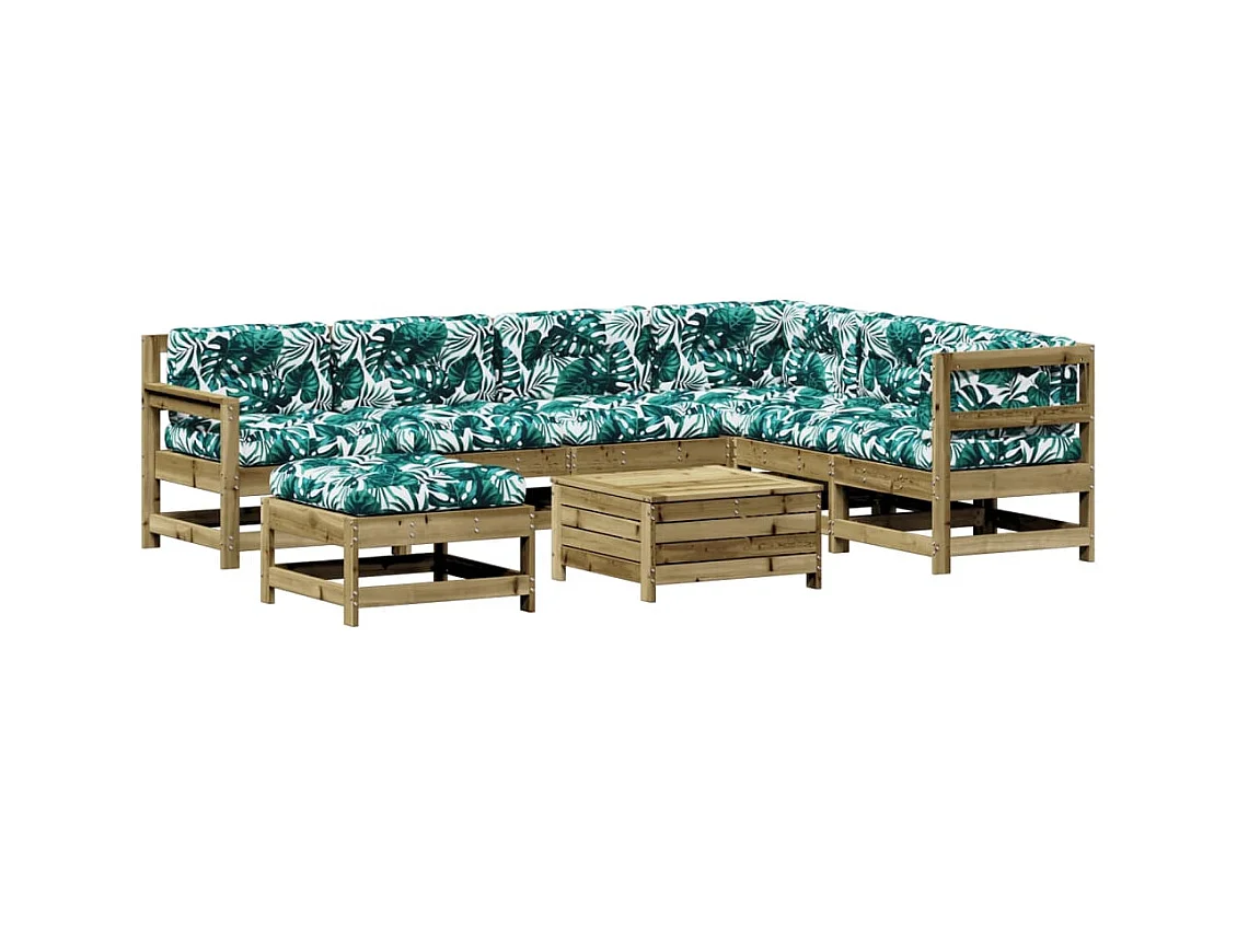Set Divani da Giardino 8pz con Cuscini Legno Impregnato di Pino