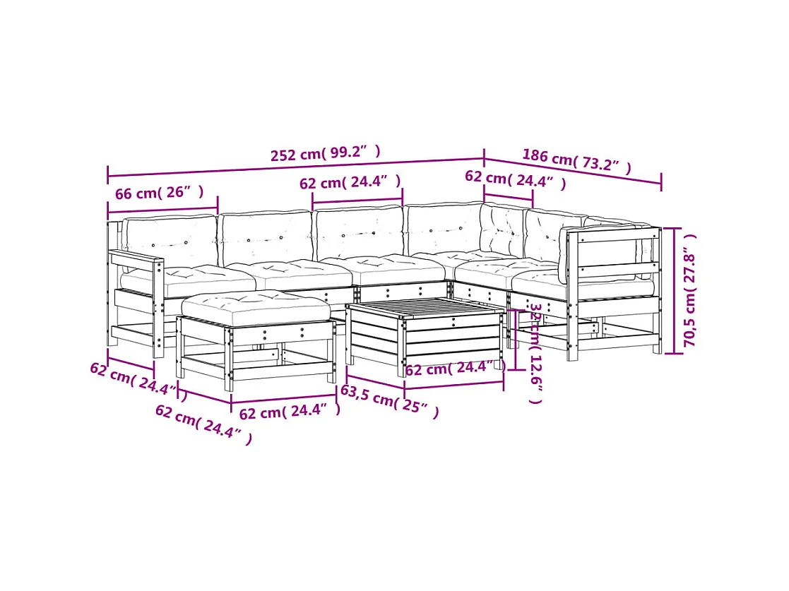 Set Divani da Giardino 8pz con Cuscini Legno Impregnato di Pino