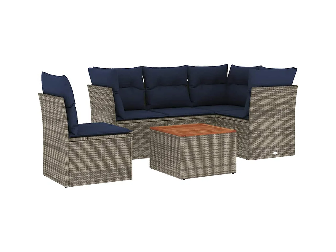 Salon de jardin 6 pcs avec coussins gris résine tressée