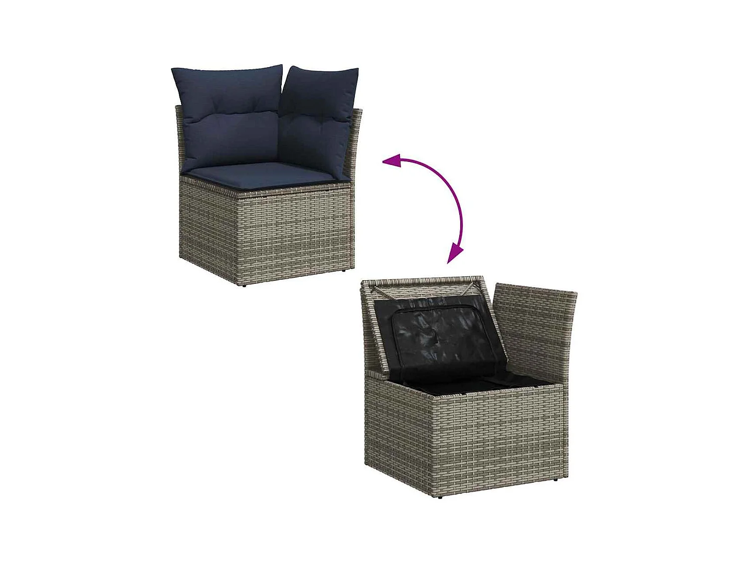 Salon de jardin 6 pcs avec coussins gris résine tressée