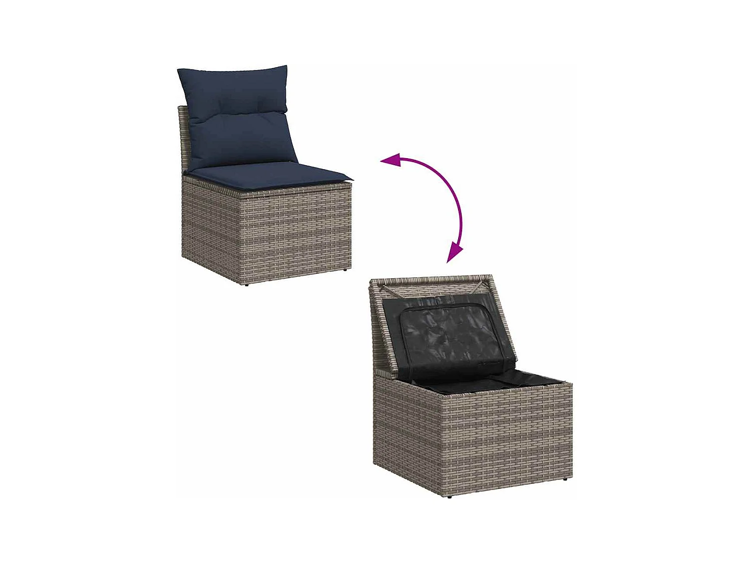 Salon de jardin 6 pcs avec coussins gris résine tressée