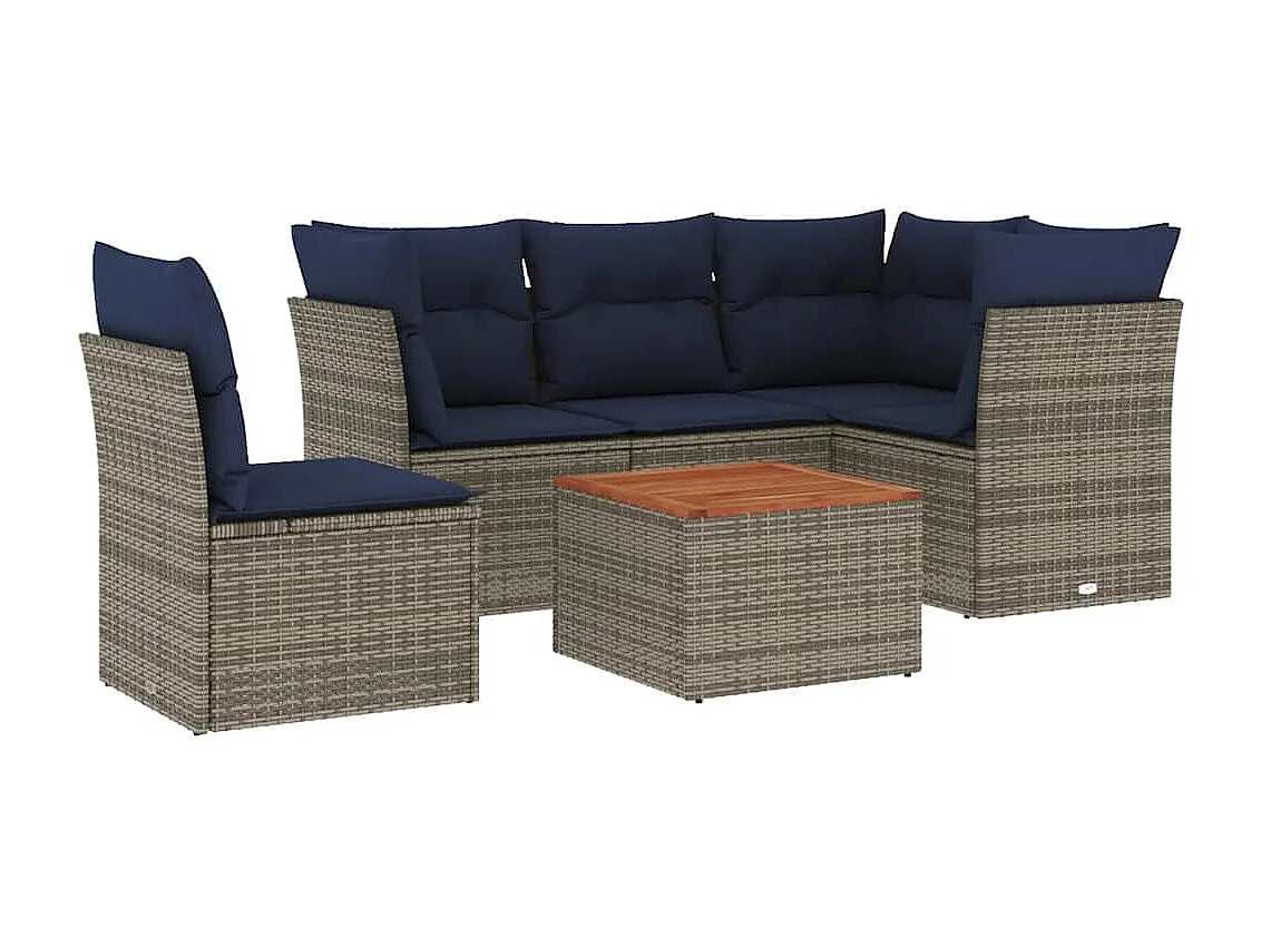 Salon de jardin 6 pcs avec coussins gris résine tressée