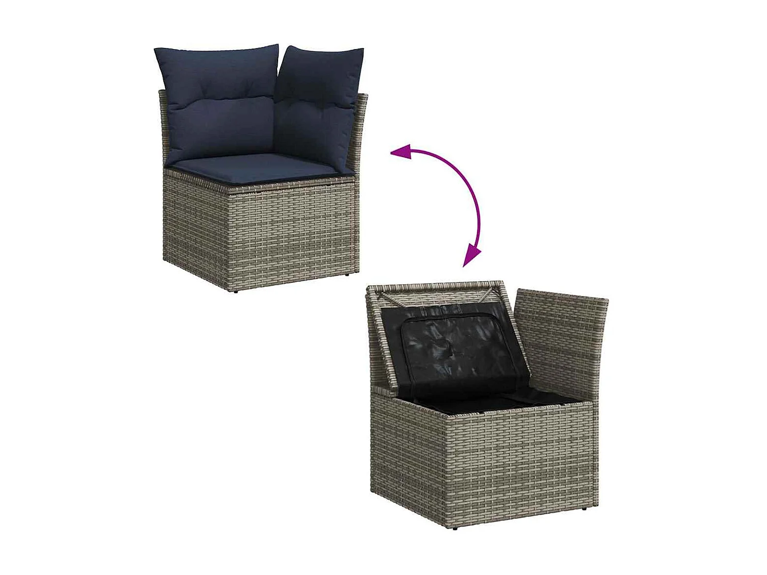 Salon de jardin 6 pcs avec coussins gris résine tressée