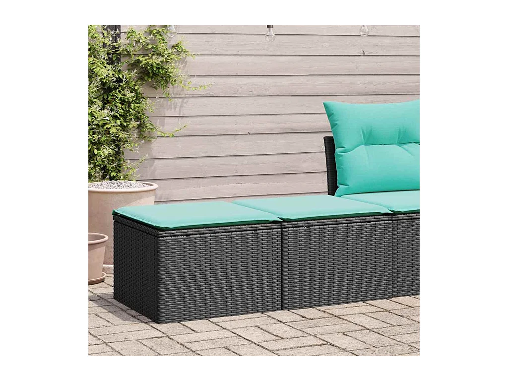 Salon de jardin avec coussins 2 pcs noir résine tressée acacia