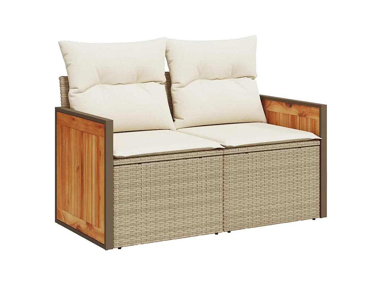 6-delige Loungeset met kussens poly rattan acacia beige