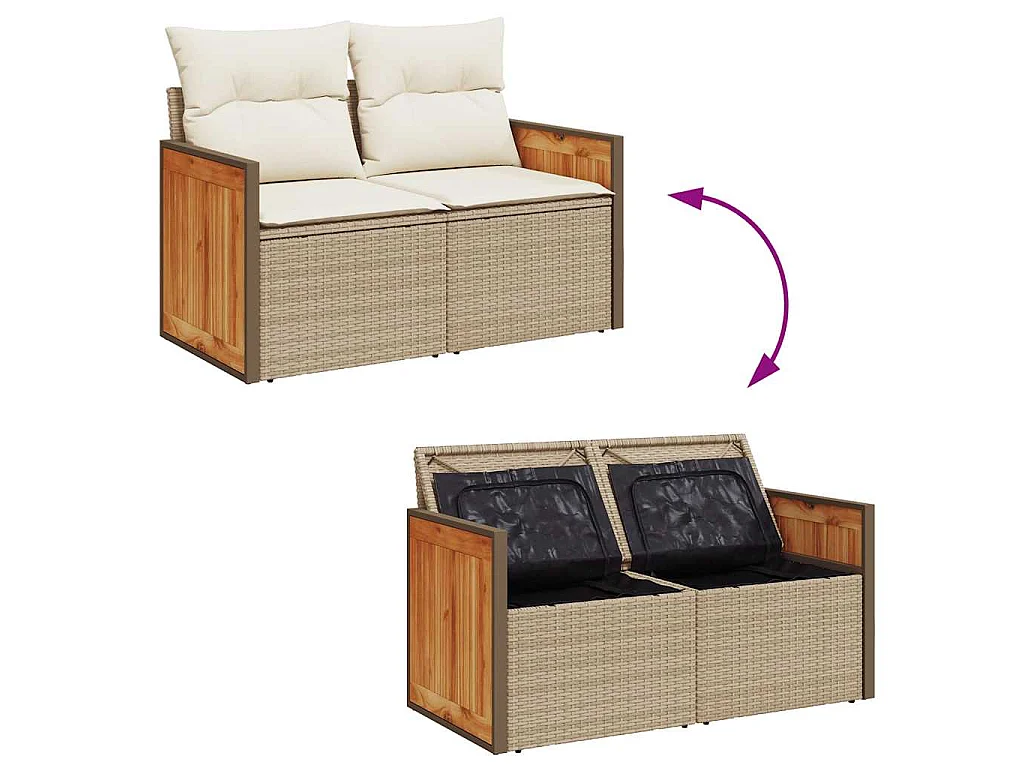 Set Divano da Giardino 6 pz con Cuscini Beige Polyrattan Acacia