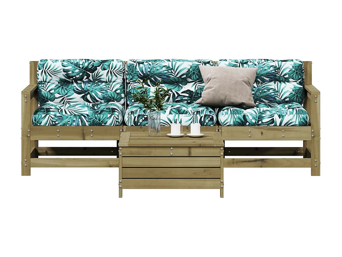 4 pcs conjunto lounge de jardim c/ almofadões pinho impregnado