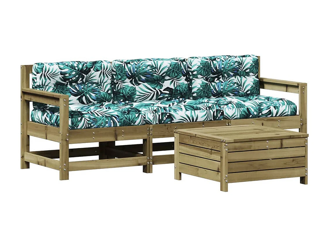 4 pcs conjunto lounge de jardim c/ almofadões pinho impregnado