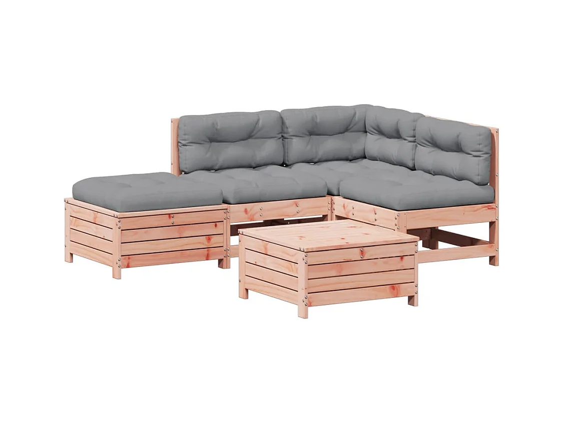 Set Divani Giardino 5 pz con Cuscini Legno Massello di Douglas