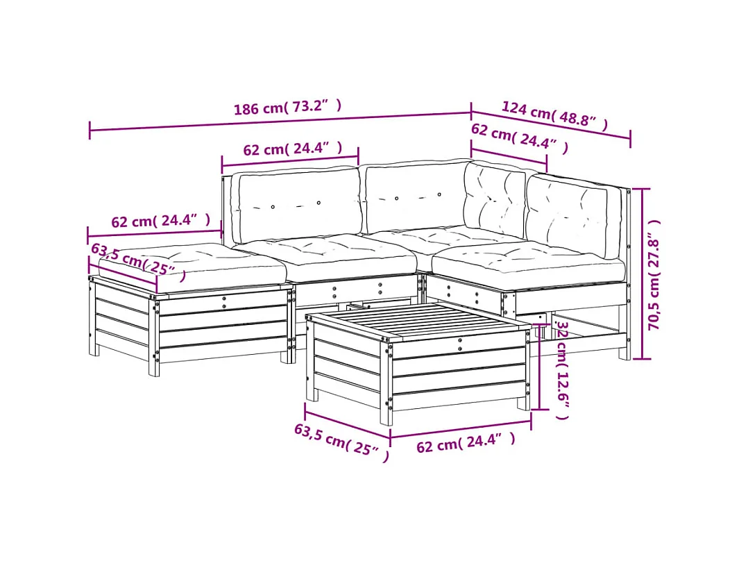 Set Divani Giardino 5 pz con Cuscini Legno Massello di Douglas