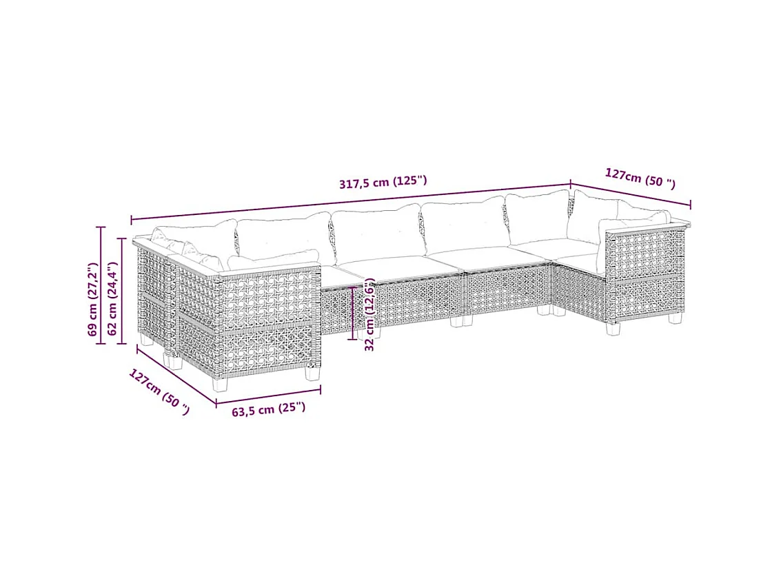 Salon de jardin avec coussins 7 pcs beige résine tressée