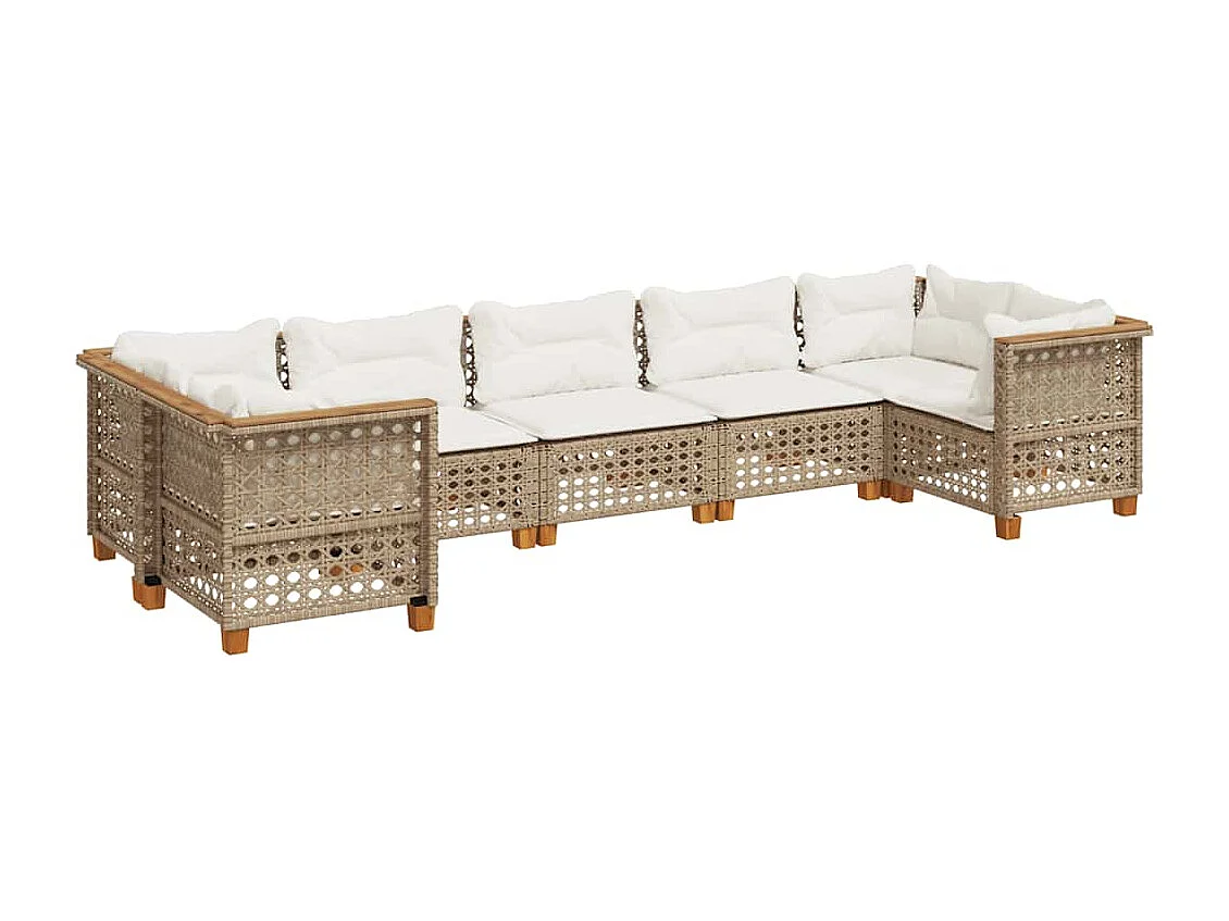 Salon de jardin avec coussins 7 pcs beige résine tressée