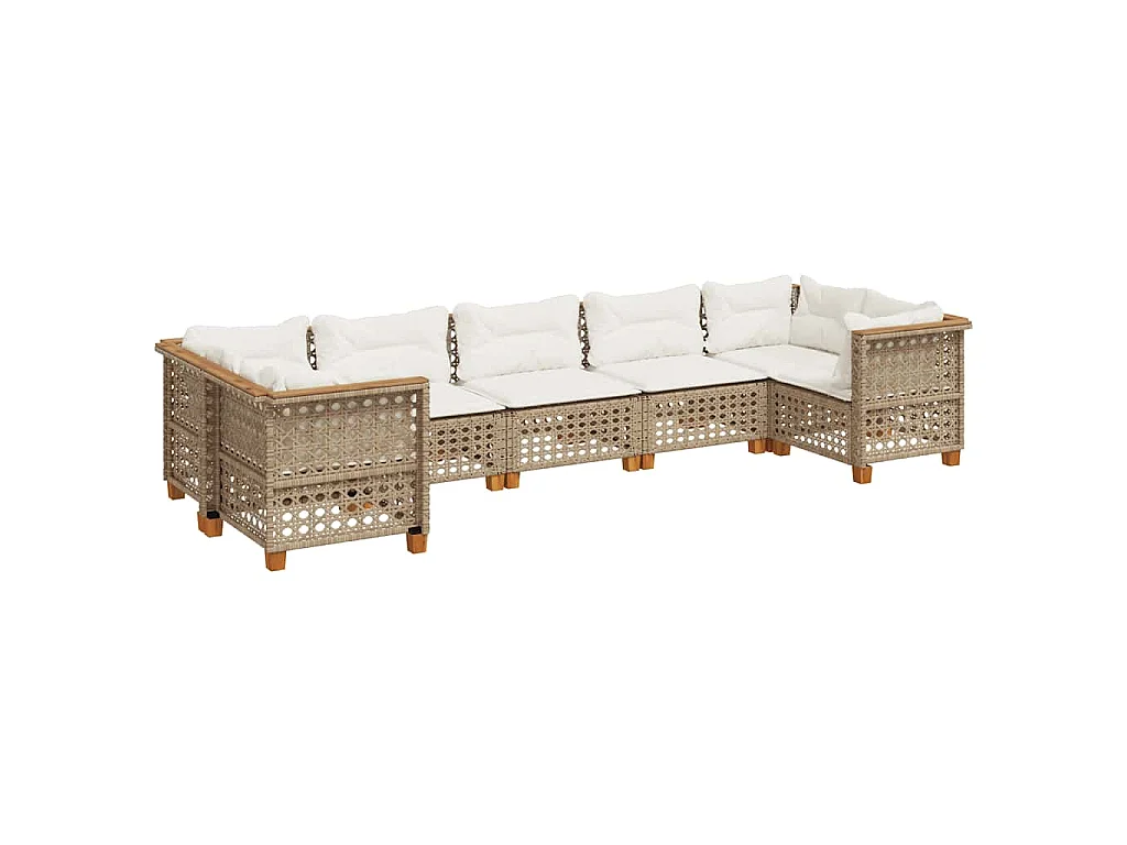 7-delige Loungeset met kussens poly rattan beige