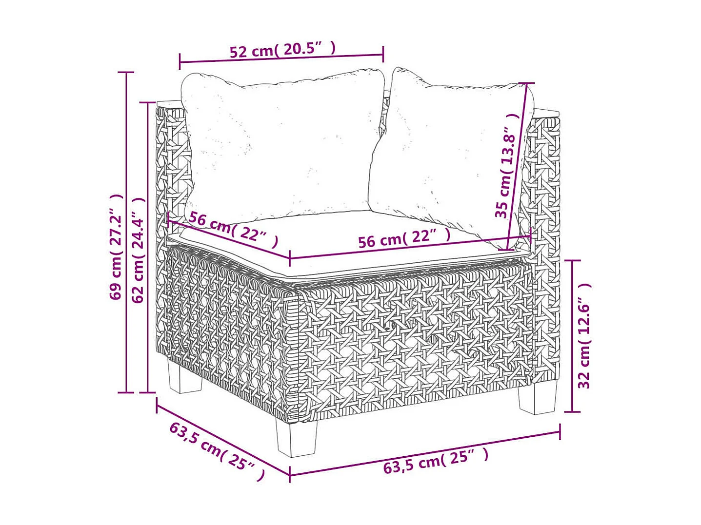 7-delige Loungeset met kussens poly rattan beige
