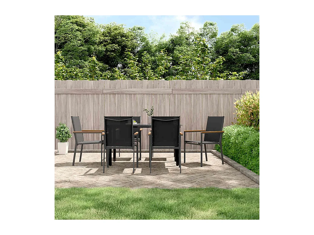 Ensemble à manger de jardin 7 pcs noir textilène et acier