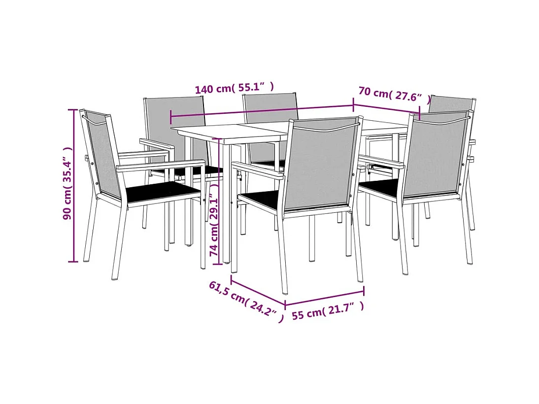 Ensemble à manger de jardin 7 pcs noir textilène et acier