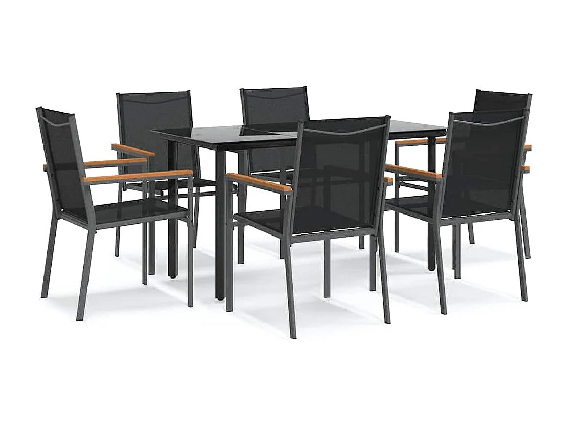 7-tlg. Garten-Essgruppe Schwarz Textilene und Stahl