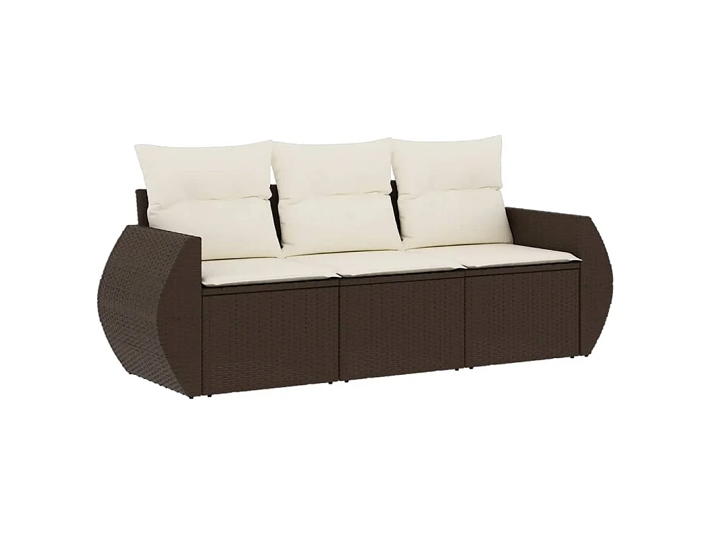 3-delige Loungeset met kussens poly rattan bruin