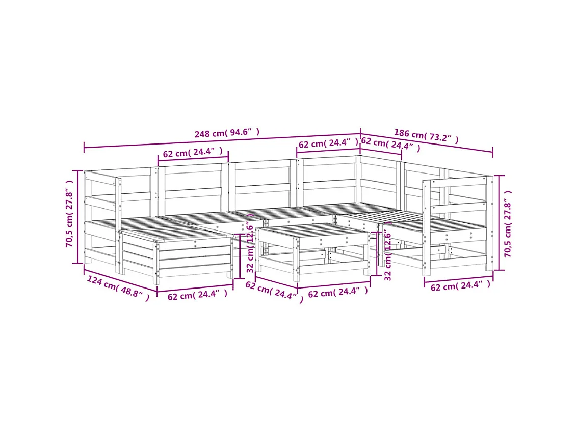 Juego de sofás de jardín 8 pzas madera maciza de pino blanco