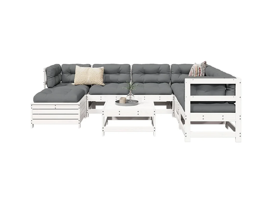 8-delige Loungeset massief grenenhout wit