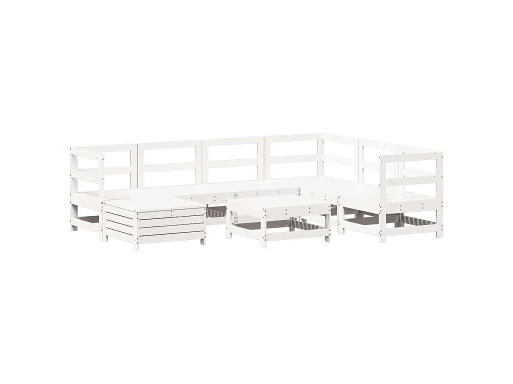 Salon de jardin 8 pcs blanc bois de pin massif
