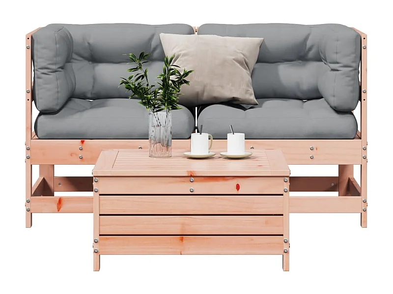 Set Divani Giardino 3pz con Cuscini Legno Massello di Douglas