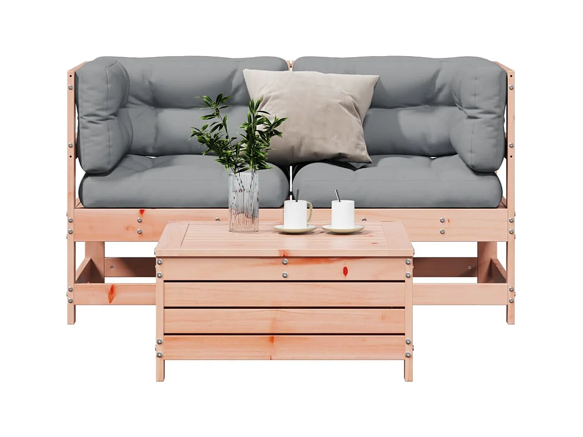 3-tlg. Garten-Lounge-Set mit Kissen Massivholz Douglasie