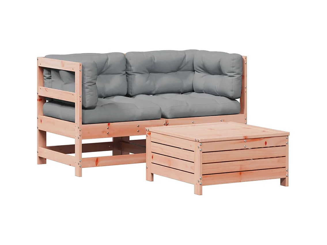 3-tlg. Garten-Lounge-Set mit Kissen Massivholz Douglasie