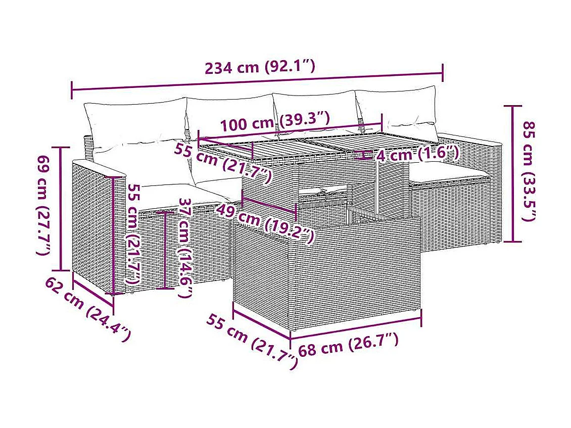 5-tlg. Garten-Sofagarnitur mit Kissen Beige Poly Rattan Akazie