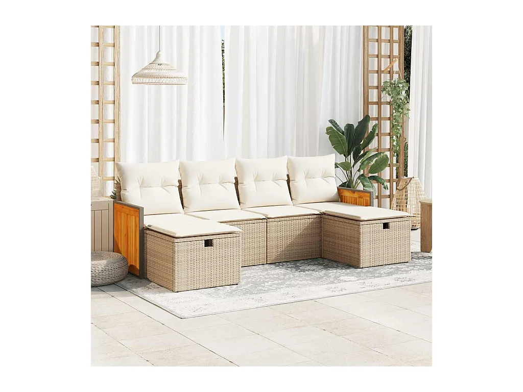 Salon de jardin avec coussins 6 pcs beige résine tressée