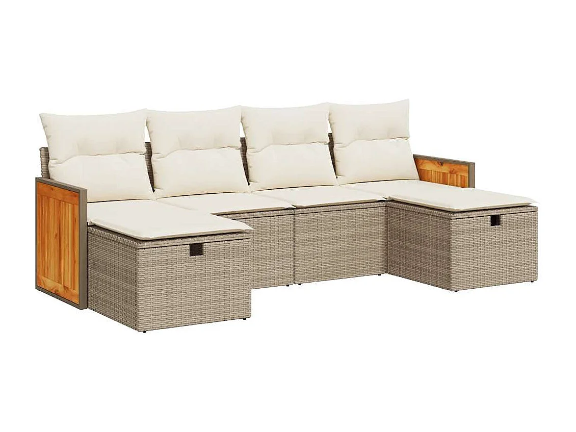 Salon de jardin avec coussins 6 pcs beige résine tressée
