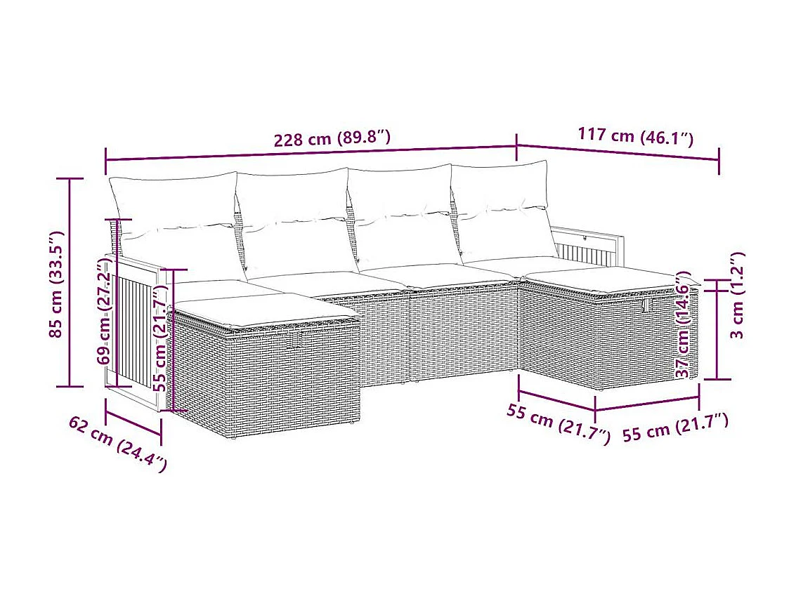 Salon de jardin avec coussins 6 pcs beige résine tressée