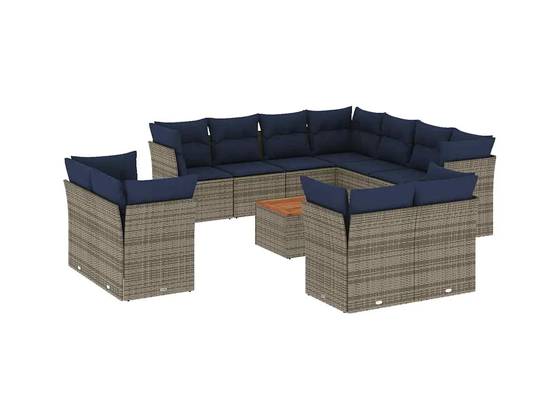 12-delige Loungeset met kussens poly rattan grijs