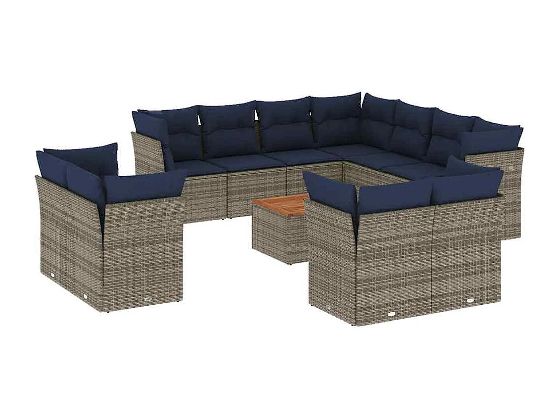 Salon de jardin avec coussins 12 pcs gris résine tressée