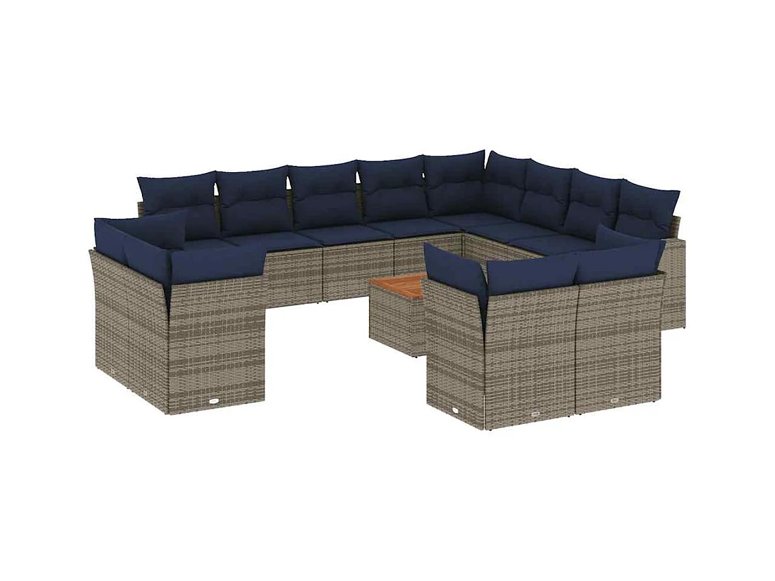 Salon de jardin avec coussins 13 pcs gris résine tressée