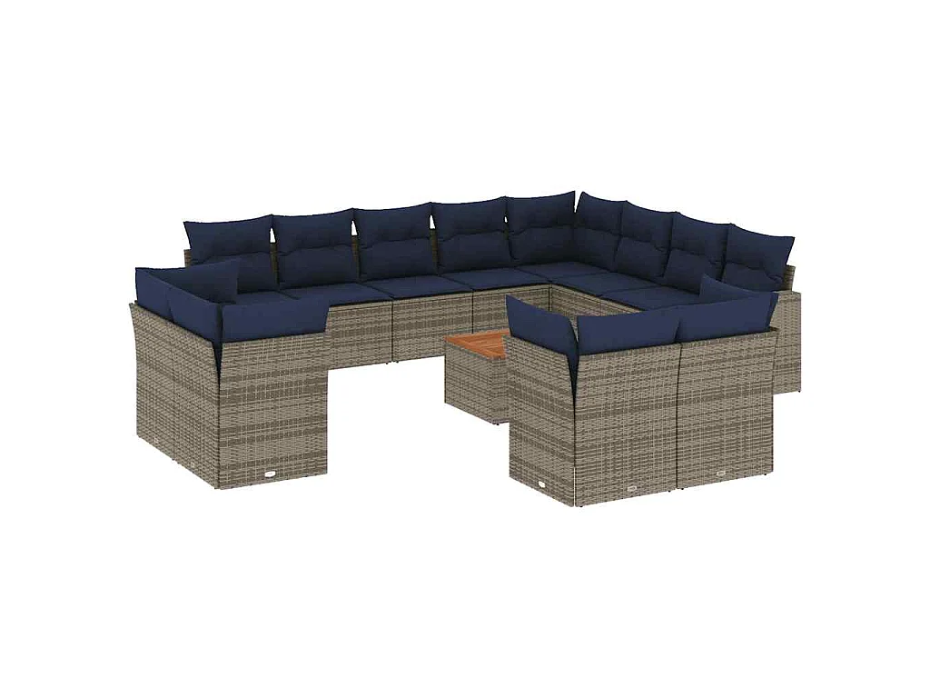 13-tlg. Garten-Sofagarnitur mit Kissen Grau Poly Rattan