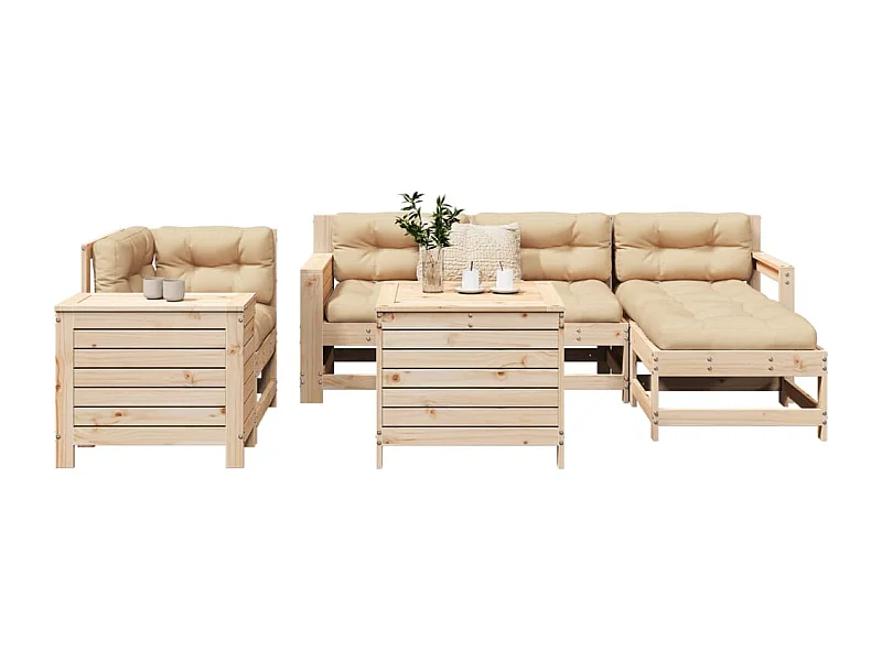 7 pcs conjunto de sofás para jardim madeira de pinho maciça