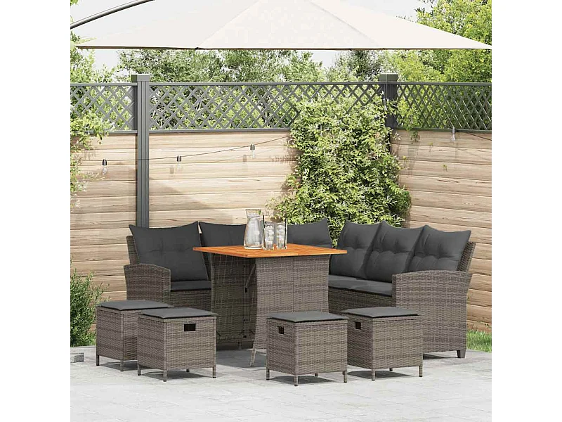 Juego de sofás de jardín en forma de L con cojines 6 pzas gris