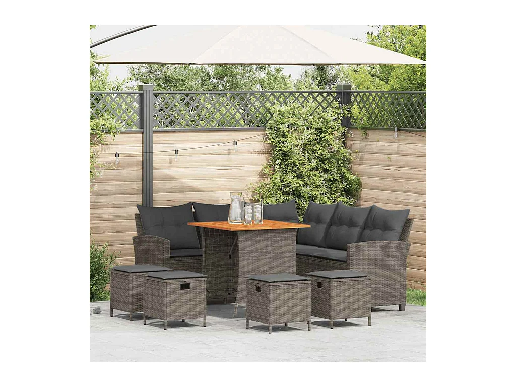 Juego de sofás de jardín en forma de L con cojines 6 pzas gris