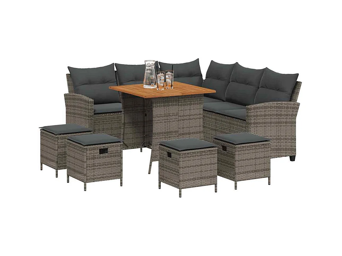 Juego de sofás de jardín en forma de L con cojines 6 pzas gris