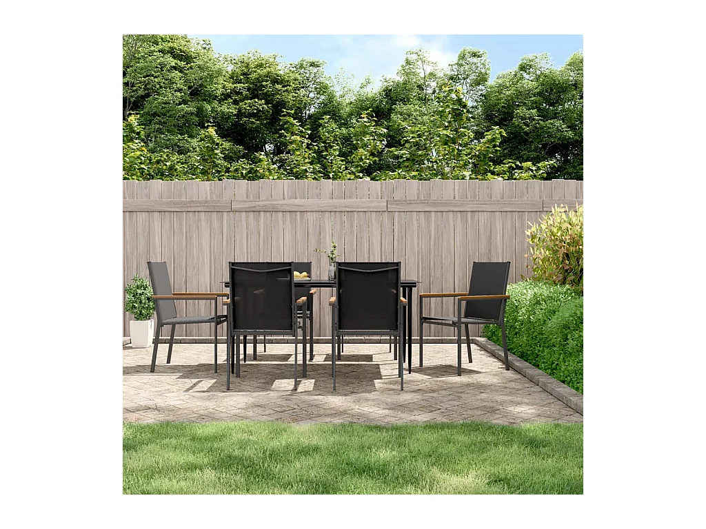 Ensemble à manger de jardin 7 pcs noir textilène et acier