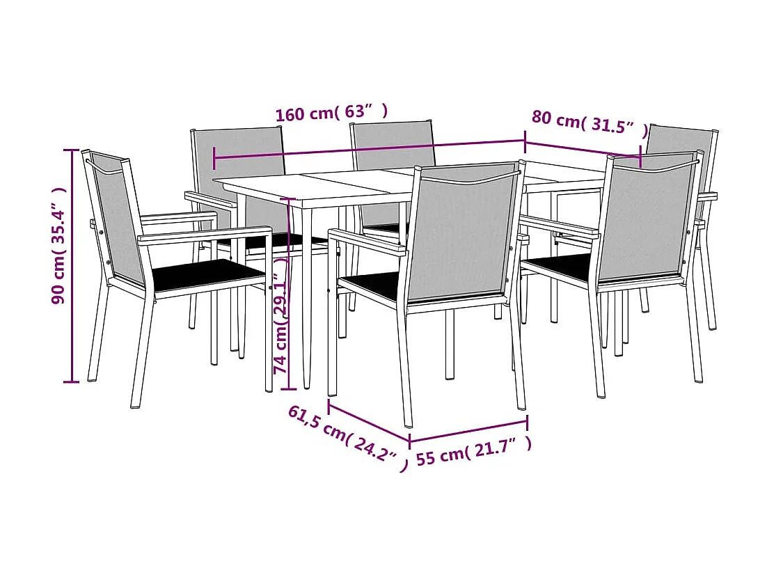 7-tlg. Garten-Essgruppe Schwarz Textilene und Stahl