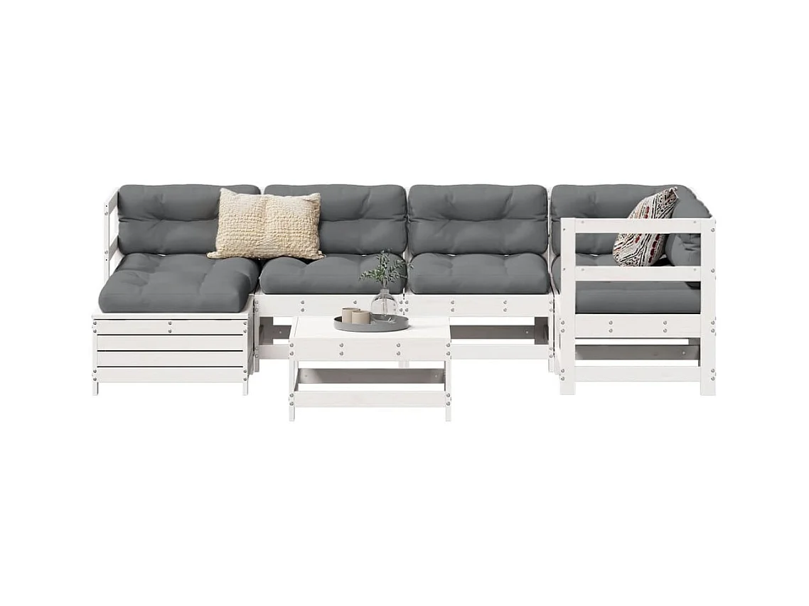 7-delige Loungeset massief grenenhout wit