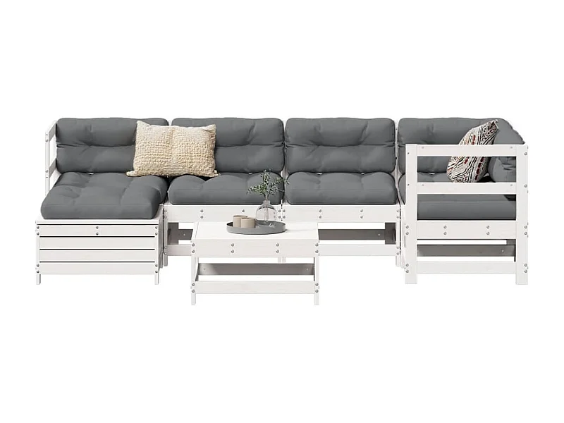 7-tlg. Garten-Sofagarnitur Weiß Massivholz Kiefer